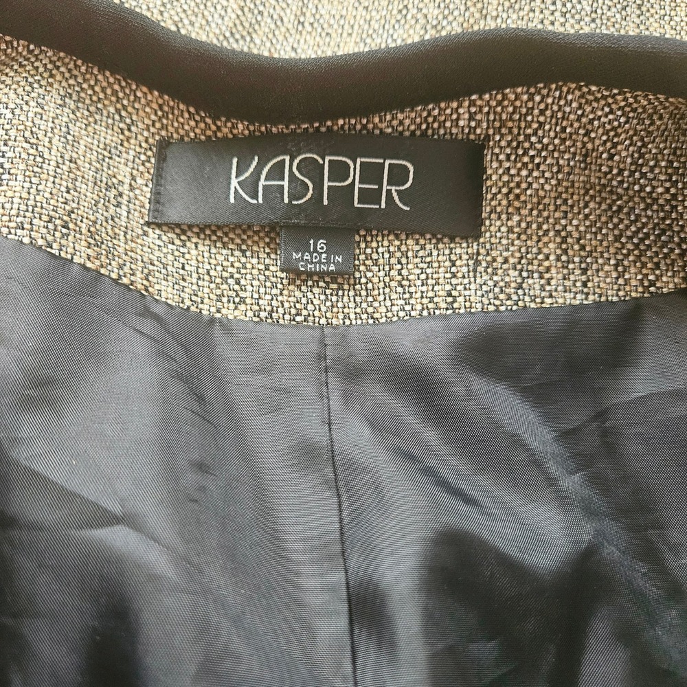 Kasper Brown/Black Textured Skirt Suit Set Open Jacket Pencil Skirt Size 16 - Picture 8 of 8